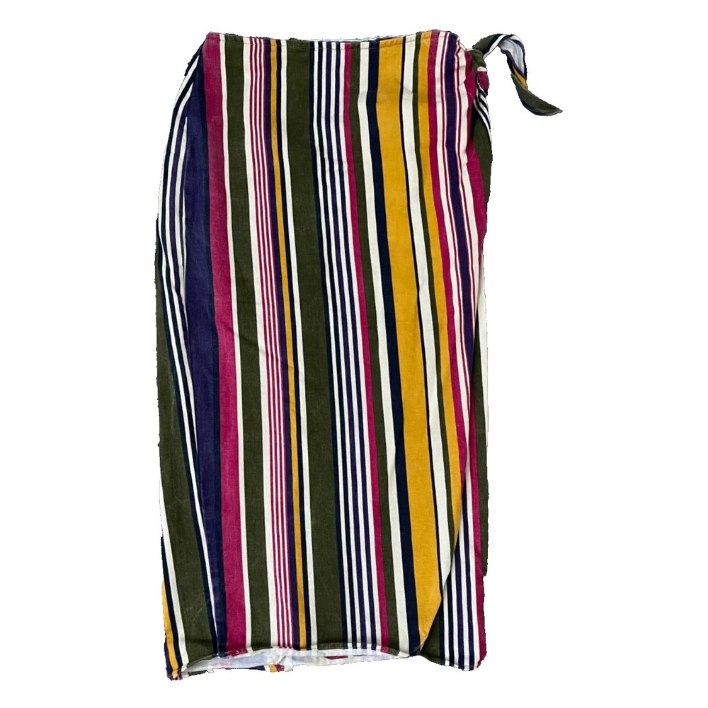 VTG Switch Denim Wrap Skirt Women's 11 Multicolor Striped Tie &  Zip 90's‎